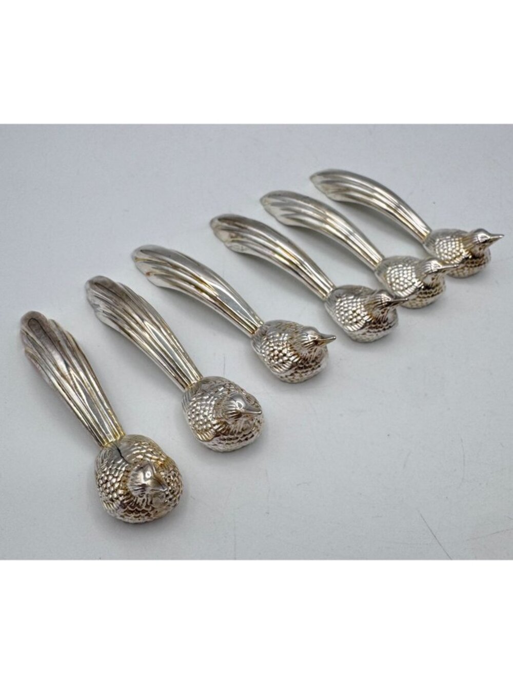 Vintage Silverplate Graduated Bird Knife Rests Menu Card Holders Set of 6